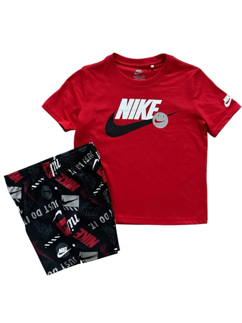 Boys Size 6 Nike 2 Piece Set NWT Red Graphic Tee & Black Logo Shorts Outfit - Picture 1 of 3